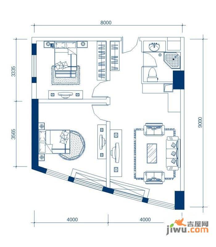 麦迪森广场2室2厅1卫82.8㎡户型图