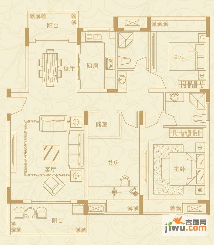 蓝岳首府3室2厅2卫129.9㎡户型图