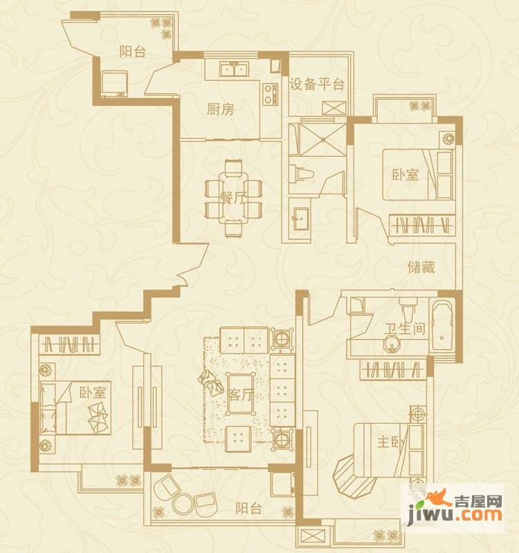 蓝岳首府3室2厅2卫130㎡户型图