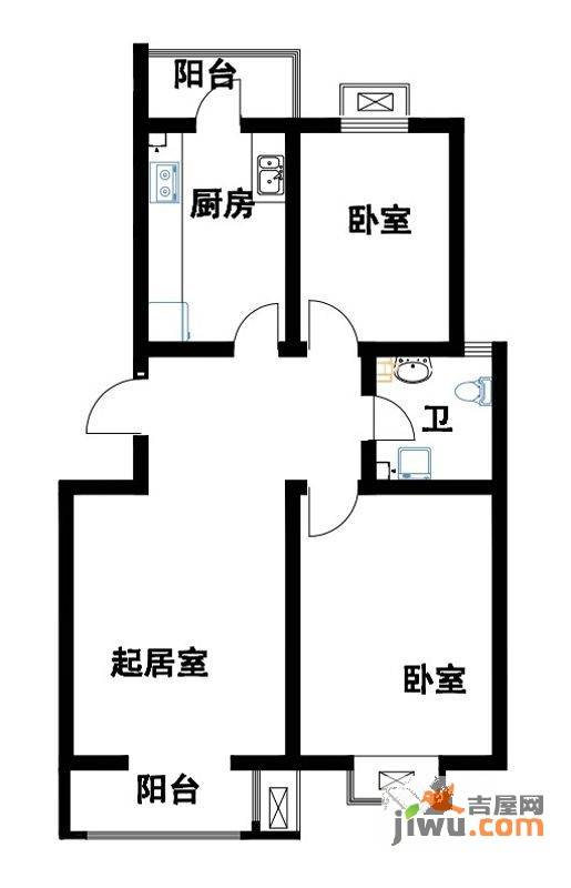 城锦园2室1厅1卫93㎡户型图