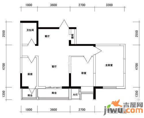 桃花原筑2室2厅1卫92.5㎡户型图