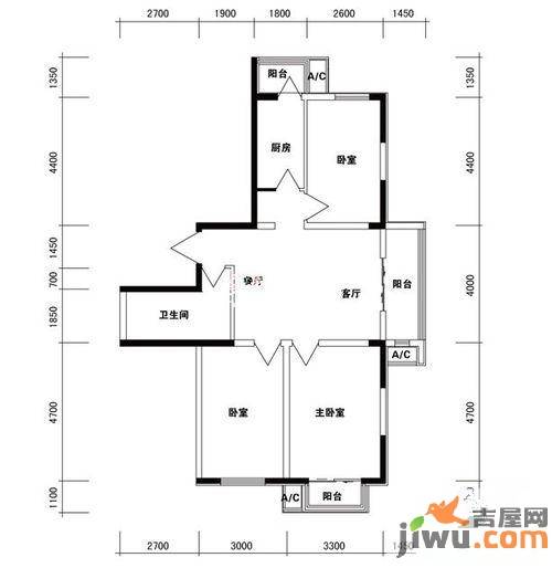 桃花原筑2室2厅1卫92.5㎡户型图