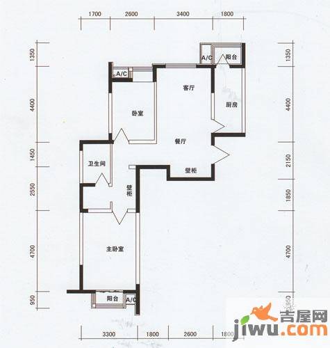 桃花原筑2室2厅1卫92.5㎡户型图