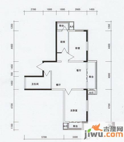 桃花原筑2室2厅1卫92.5㎡户型图