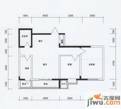 桃花原筑2室2厅1卫92.5㎡户型图