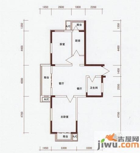 桃花原筑2室2厅1卫92.5㎡户型图