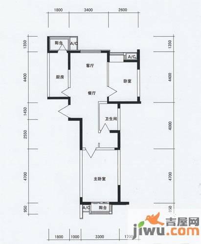 桃花原筑2室2厅1卫92.5㎡户型图