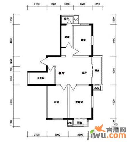 桃花原筑2室2厅1卫92.5㎡户型图