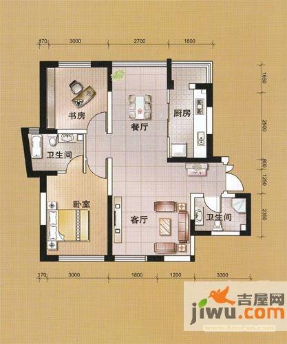 东海云天2室2厅2卫85.1㎡户型图