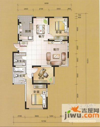 东海云天3室2厅2卫130.2㎡户型图