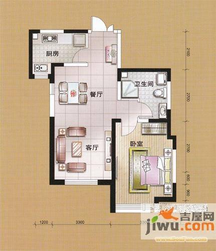 东海云天1室2厅1卫68.8㎡户型图