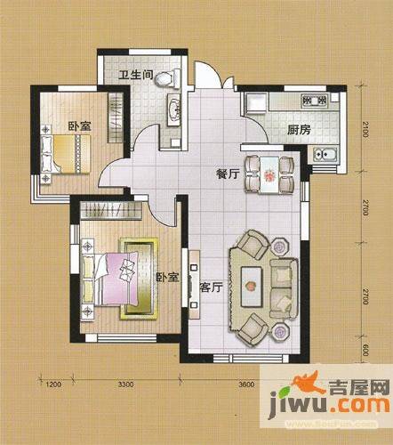 东海云天2室2厅1卫89.1㎡户型图