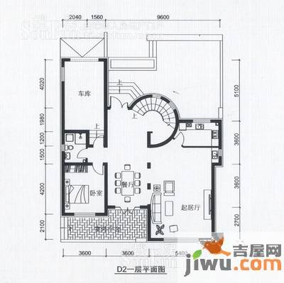 团泊湖庭院1室2厅1卫户型图