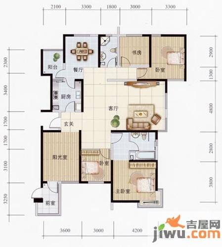 滨海名都5室2厅1卫216.8㎡户型图