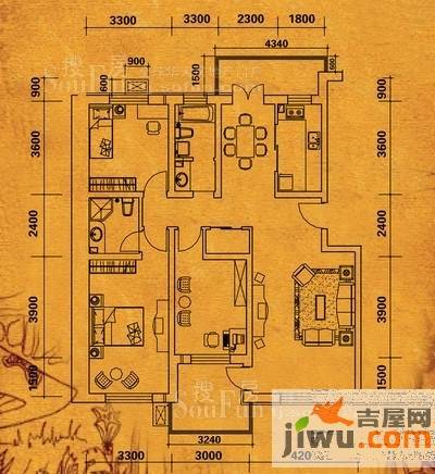 新世纪花园3室2厅2卫130.8㎡户型图