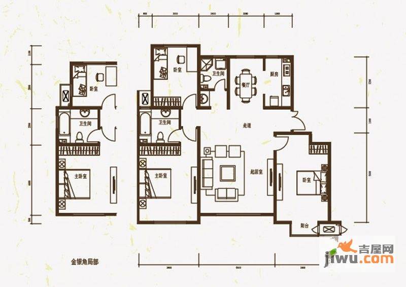 首创福缇山宗匠洋房3室2厅2卫130㎡户型图