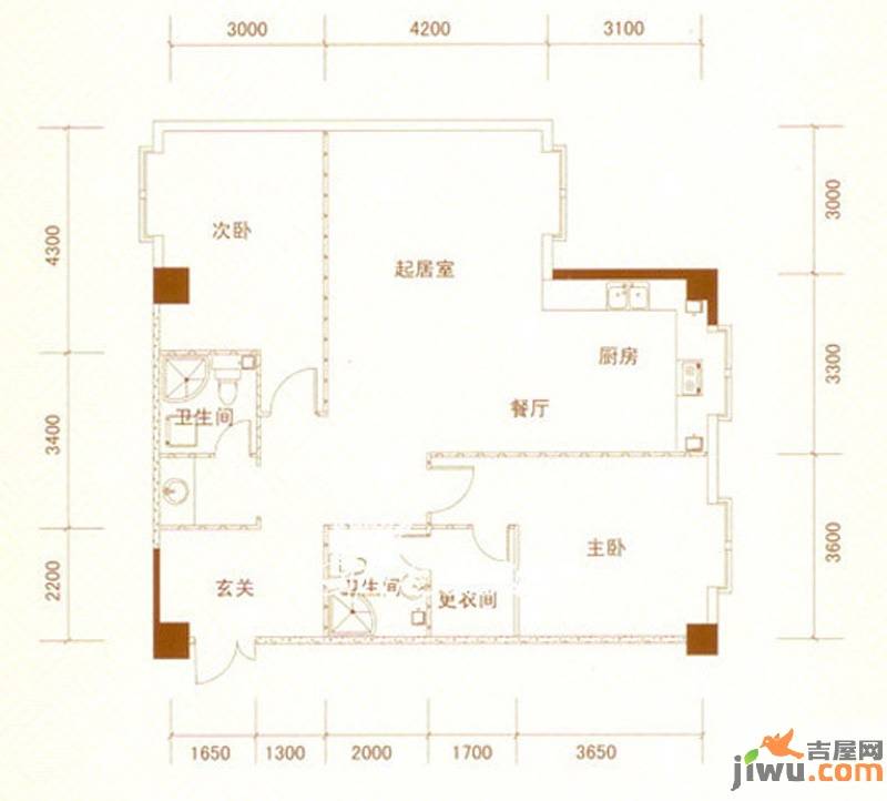 官邸3号2室2厅2卫131.4㎡户型图