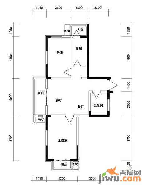 桃花原筑2室2厅1卫92.5㎡户型图