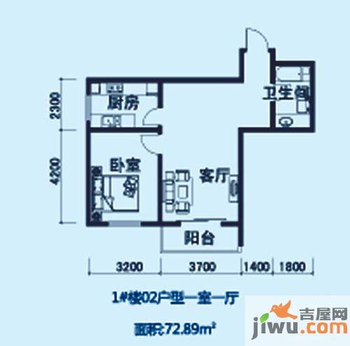 海天国际公寓1室1厅1卫72.9㎡户型图