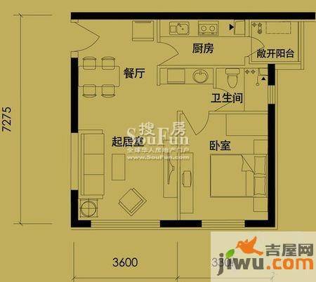 万通新城国际1室2厅1卫户型图