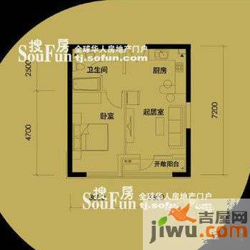 万通新城国际1室1厅1卫61㎡户型图