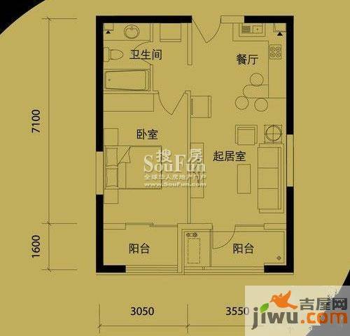 万通新城国际1室1厅1卫73㎡户型图