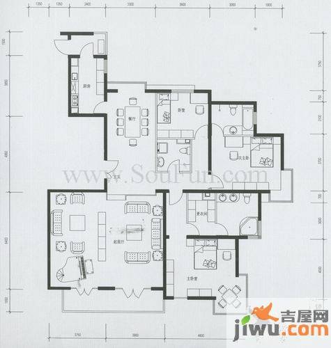 海逸长洲3室2厅3卫218.1㎡户型图