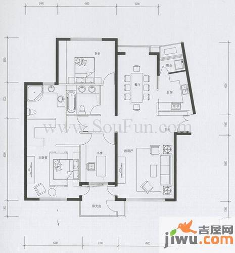 海逸长洲3室2厅2卫179.4㎡户型图