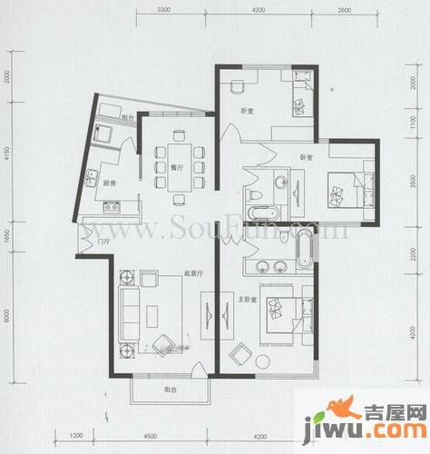 海逸长洲3室2厅2卫160.9㎡户型图