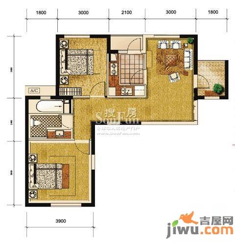 海逸长洲2室1厅1卫90.6㎡户型图