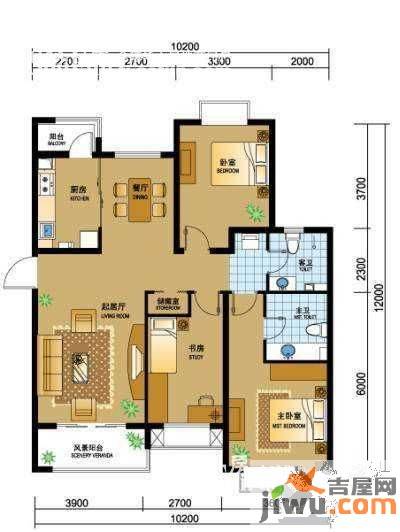 融创奥城领峰3室2厅2卫142.3㎡户型图