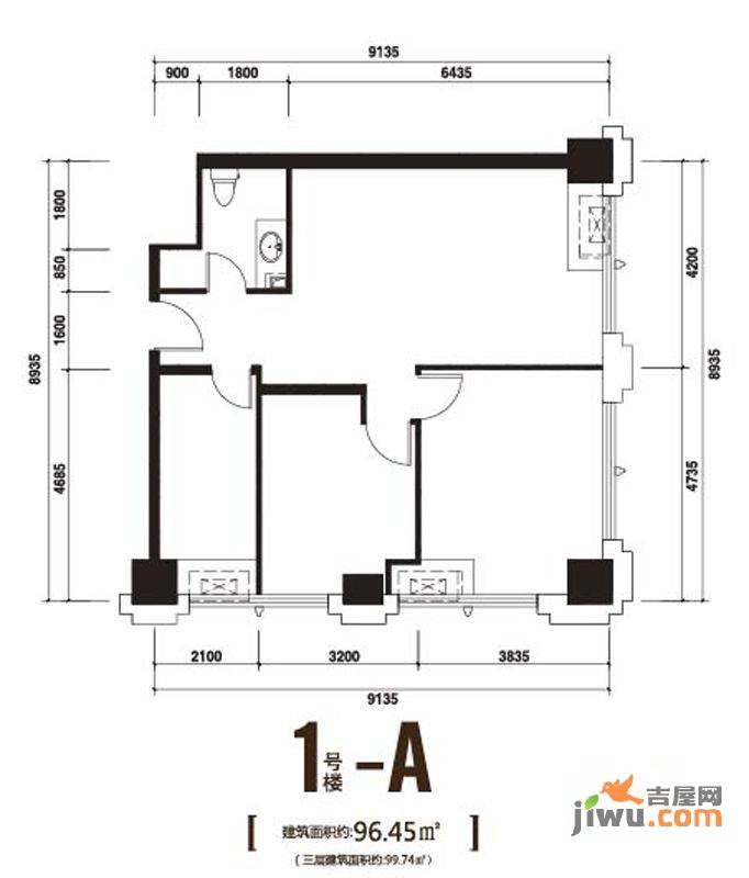 联东U谷总部大观青年公社2室1厅1卫96.4㎡户型图