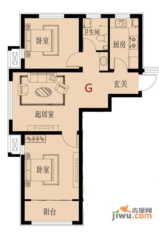 华城景苑2室2厅1卫84㎡户型图