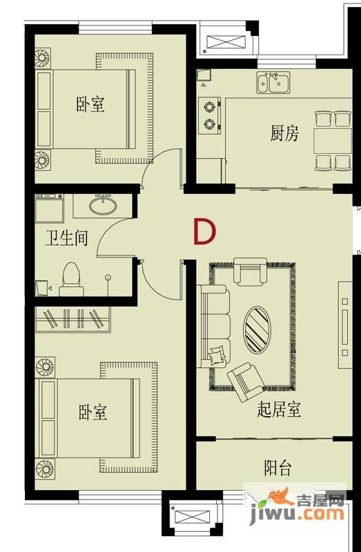 华城景苑2室2厅1卫80㎡户型图