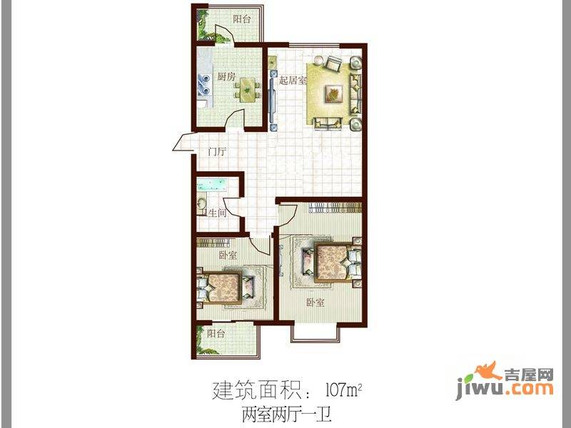 紫金园2室2厅1卫107㎡户型图