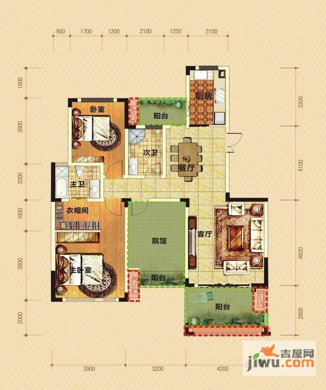 香博城3室2厅2卫119.4㎡户型图