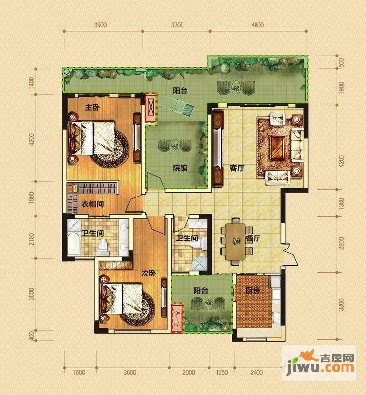 香博城3室2厅2卫141.1㎡户型图