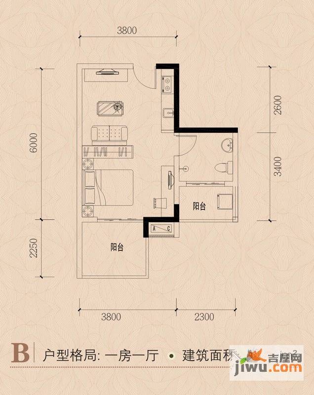 衍宏美丽春天四期1室1厅1卫39.5㎡户型图