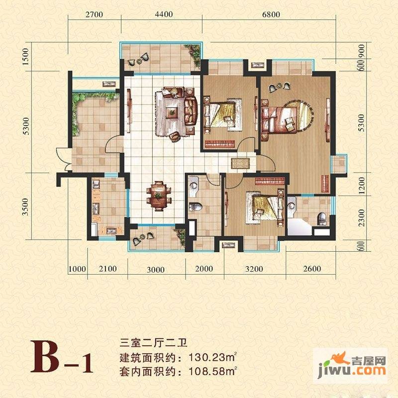 海尚明居3室2厅2卫130.2㎡户型图