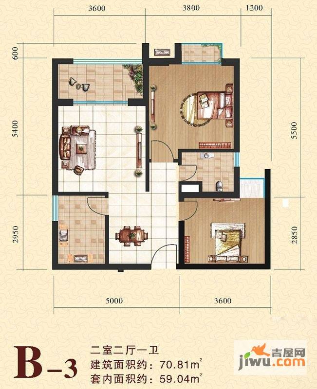 海尚明居2室2厅1卫70.8㎡户型图