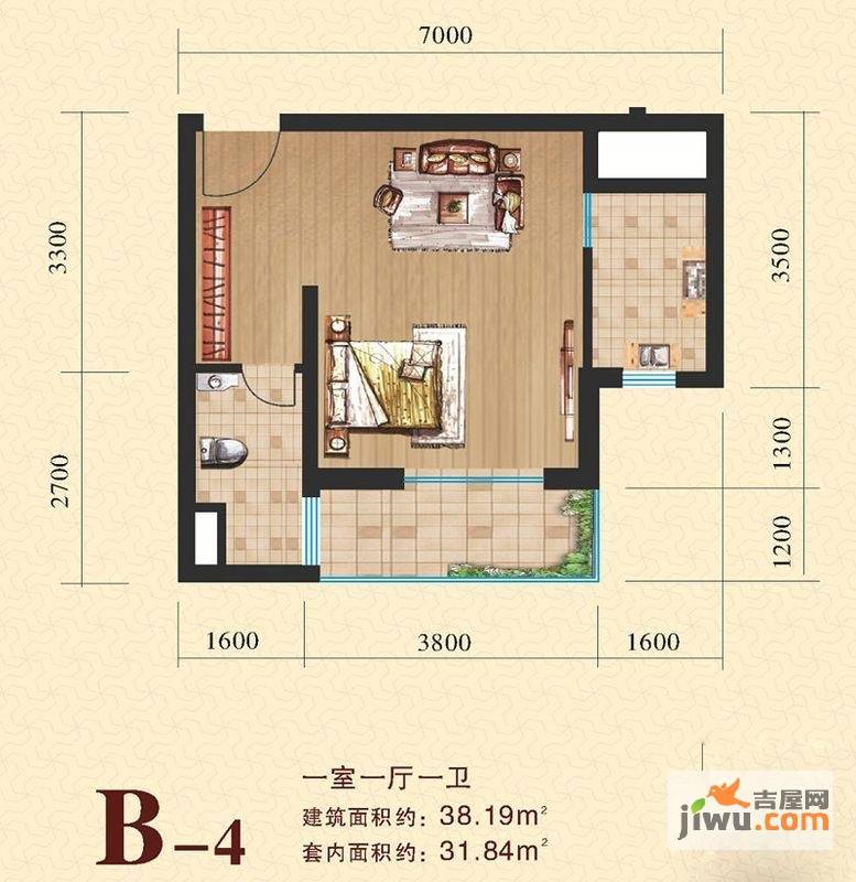 海尚明居1室1厅1卫38.2㎡户型图