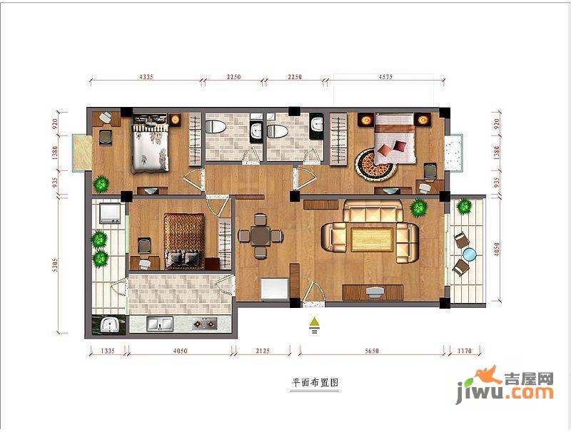 富源佳园3室2厅2卫128㎡户型图