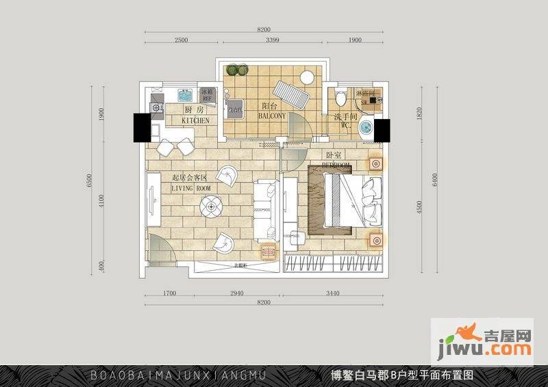 博鳌白马郡1室1厅1卫67.6㎡户型图