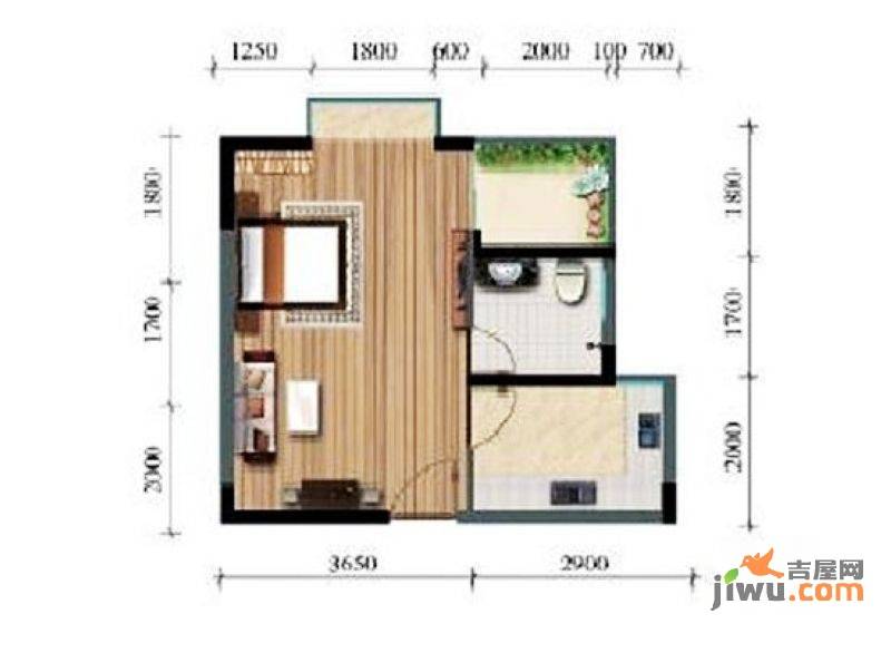 涛昇国际1室1厅1卫41.8㎡户型图