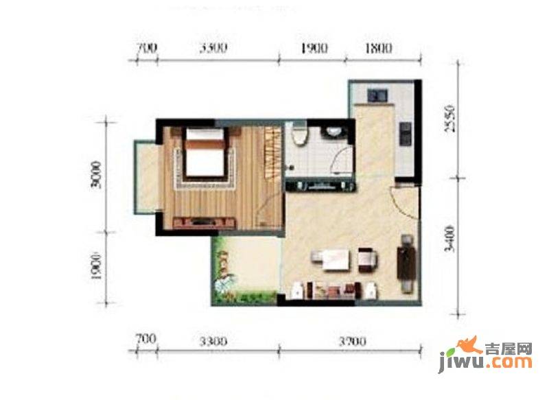 涛昇国际1室1厅1卫43㎡户型图