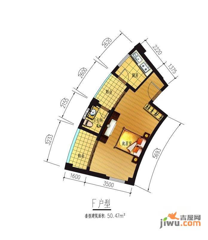 玉鹏大厦1室0厅1卫50.5㎡户型图