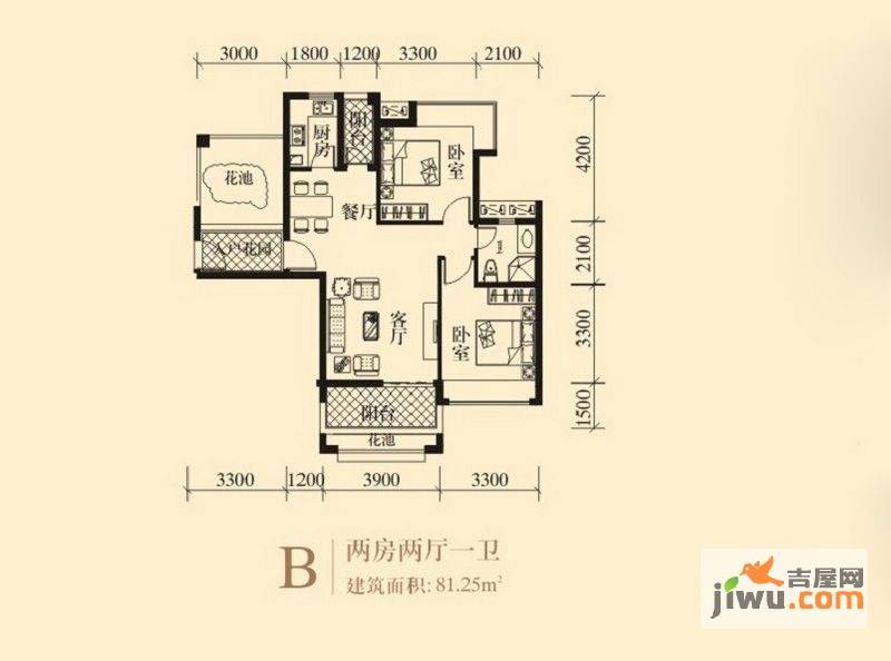 日广雅苑2室2厅1卫81.3㎡户型图