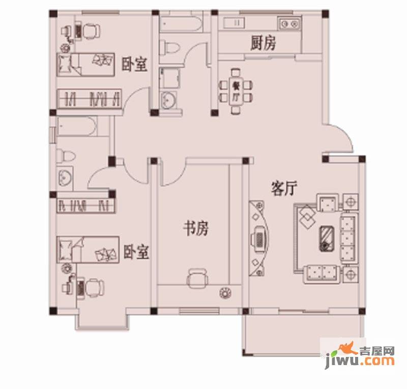 卧龙山庄3室2厅1卫118.9㎡户型图