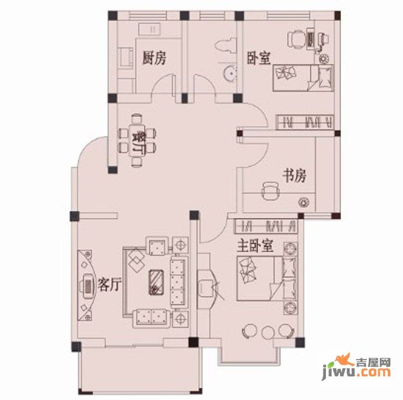 卧龙山庄3室2厅1卫94.5㎡户型图