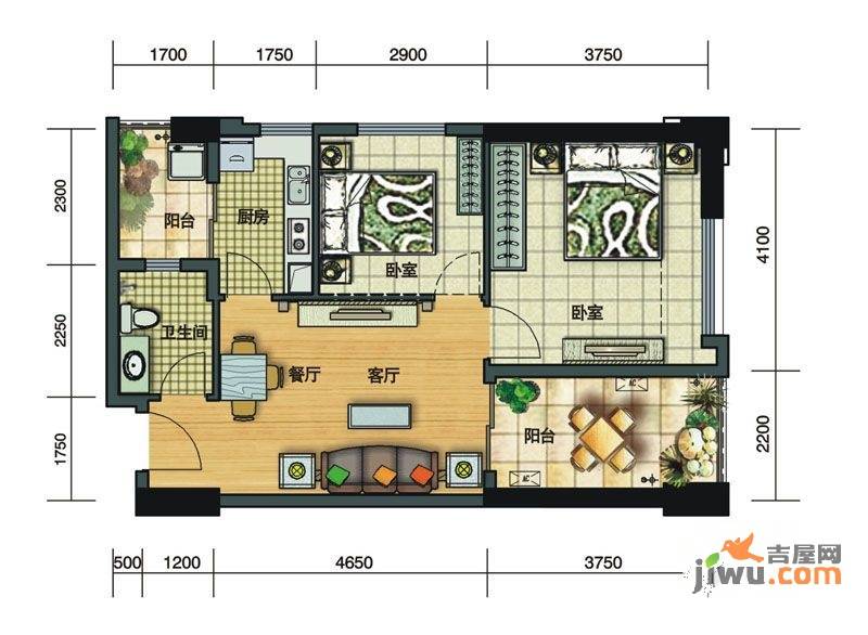 金地俊园2室2厅1卫72.2㎡户型图